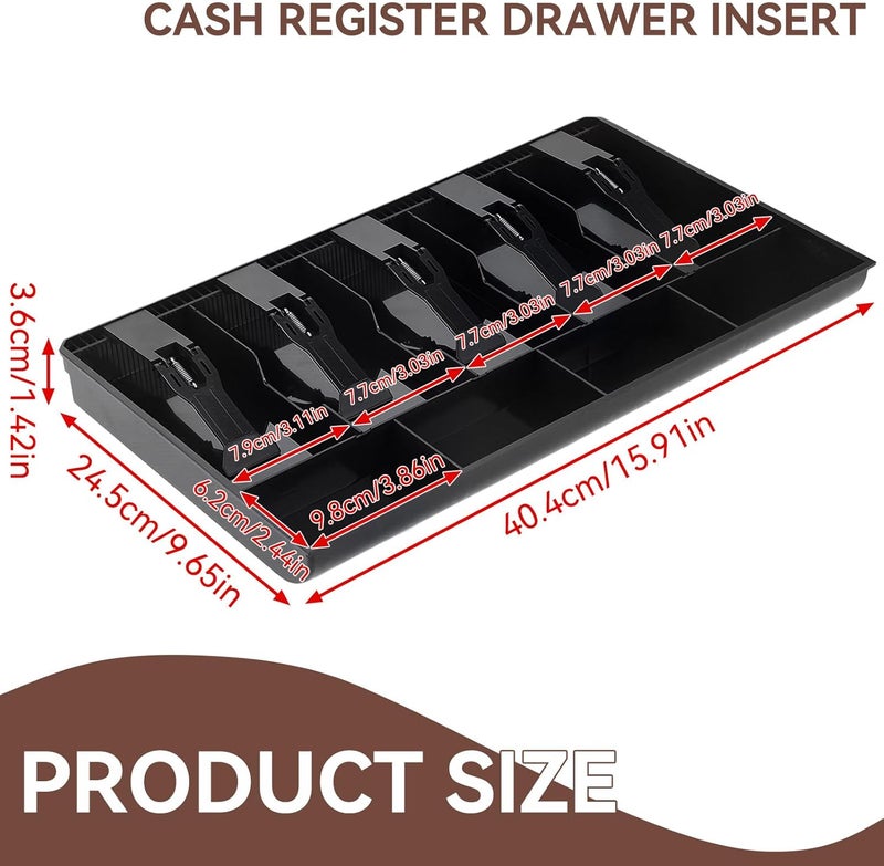 Frdhee Cash Register Drawer Insert Tray 5 Bill 4 Coin, Safe Case Box Money Tray Insert Storage Organizer Drawer for Supermarkets Shops Hotels Commercial Currency Register Black (5 Bill 4 Coin) - Image 2